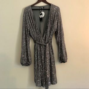 Boohoo Sequin Dress Kimono Wrap Dress Size 12